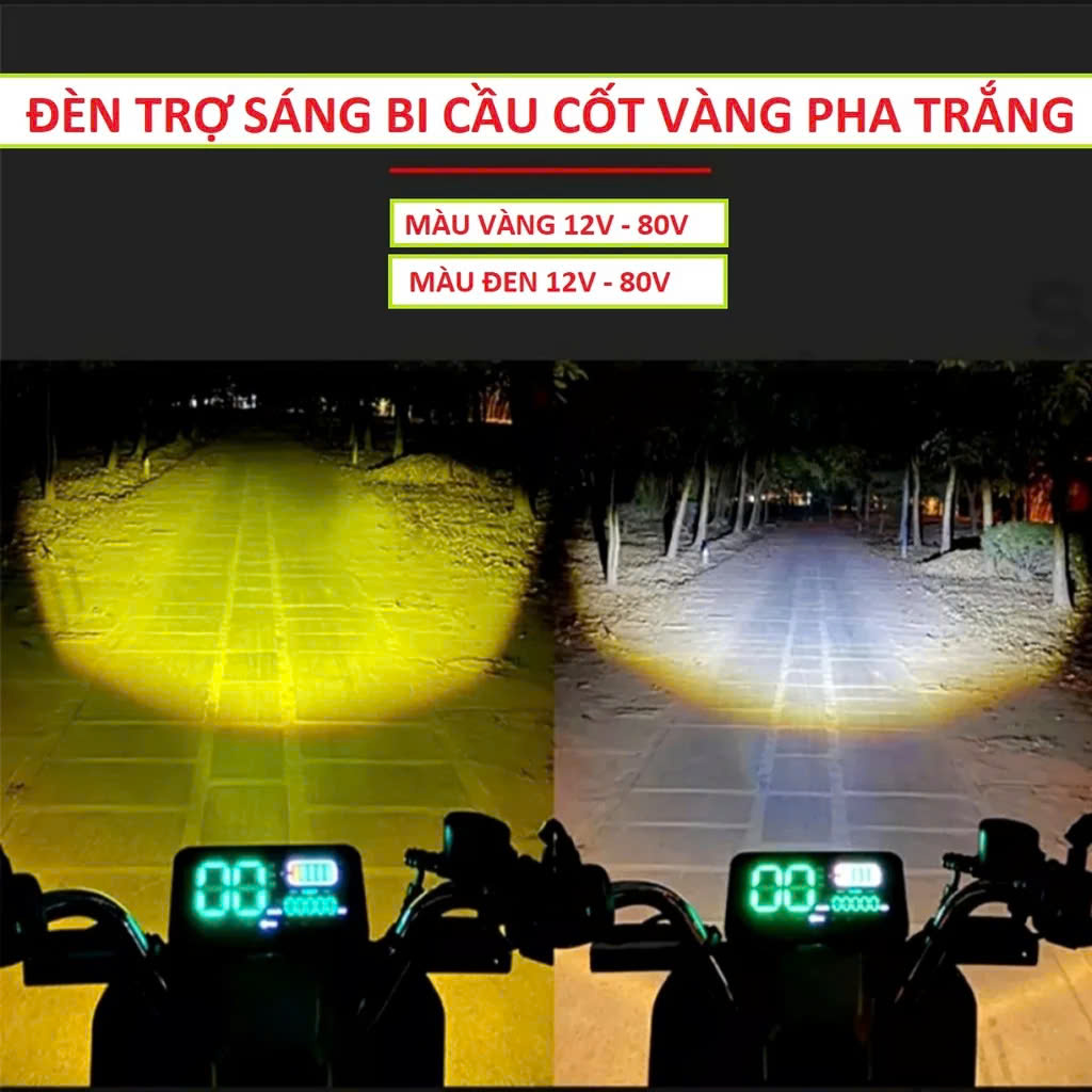 Đèn Bi Cầu Xe Máy Ô Tô Motofish – Siêu Sáng 2 Chế Độ, 12V–80V, Loại Tốt