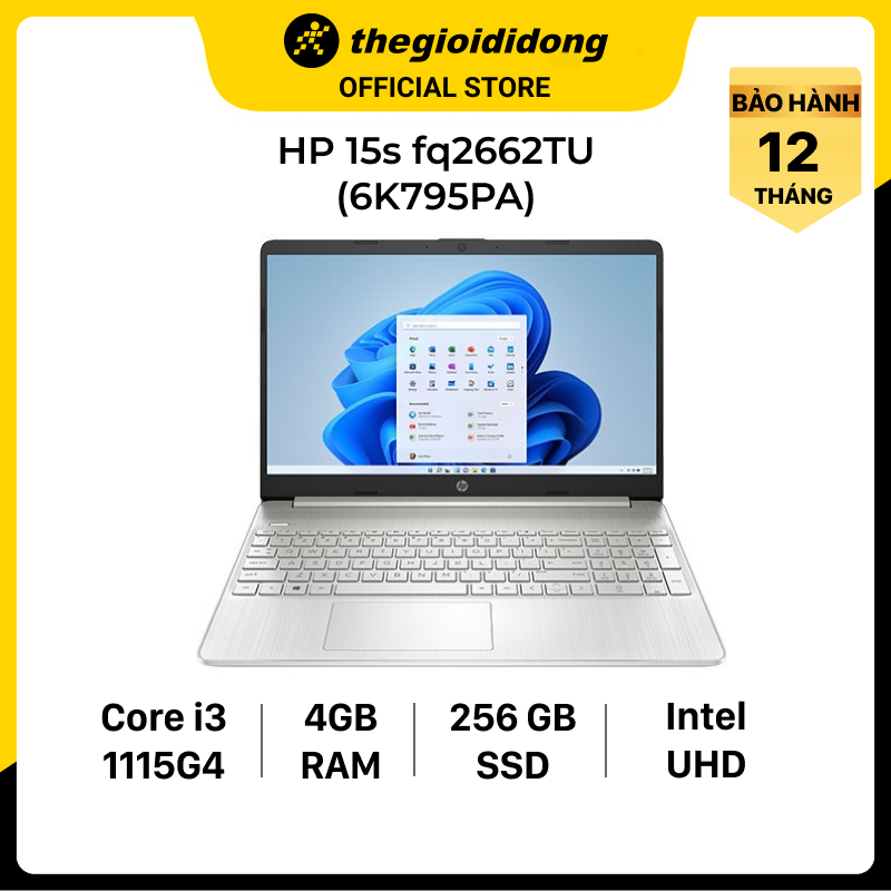 Laptop HP 15s fq2662TU i3 1115G4/4GB/256GB/15.6&quot;F/(6K795PA)/Win11/Bạc - Hàng chính hãng