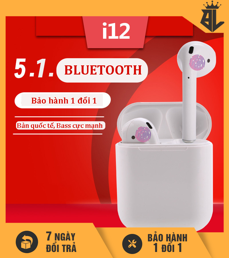 Tai Nghe Bluetooth I12, Bản Quốc Tế Pin 5 Tiếng, Bass Cực Mạnh, Bảo Hành 1 Đổi 1