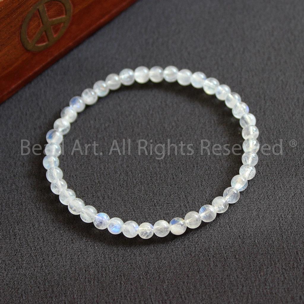 Vòng Tay Đá Mặt Trăng, Đá Moonstone Tự Nhiên Ánh Cầu Vồng 4MM Loại AA, Vòng Tay Phong Thuỷ, Chuỗi hạt, Kim, Thuỷ - Bead Art