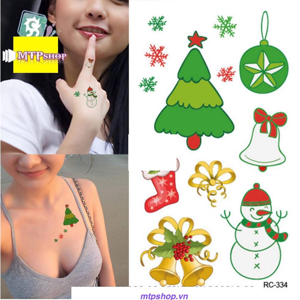 Hình xăm dán ông già noel tattoo giáng sinh 10x6cm, 15x21cm, 17x48cm+ quà tặng