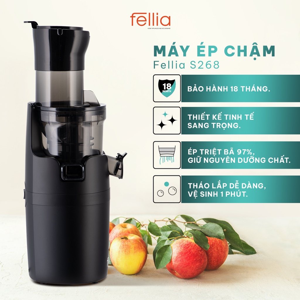 COMBO Máy ép chậm Fellia S268 + Ấm Siêu Tốc Fellia ( Màu Black) Hàng Chính Hãng