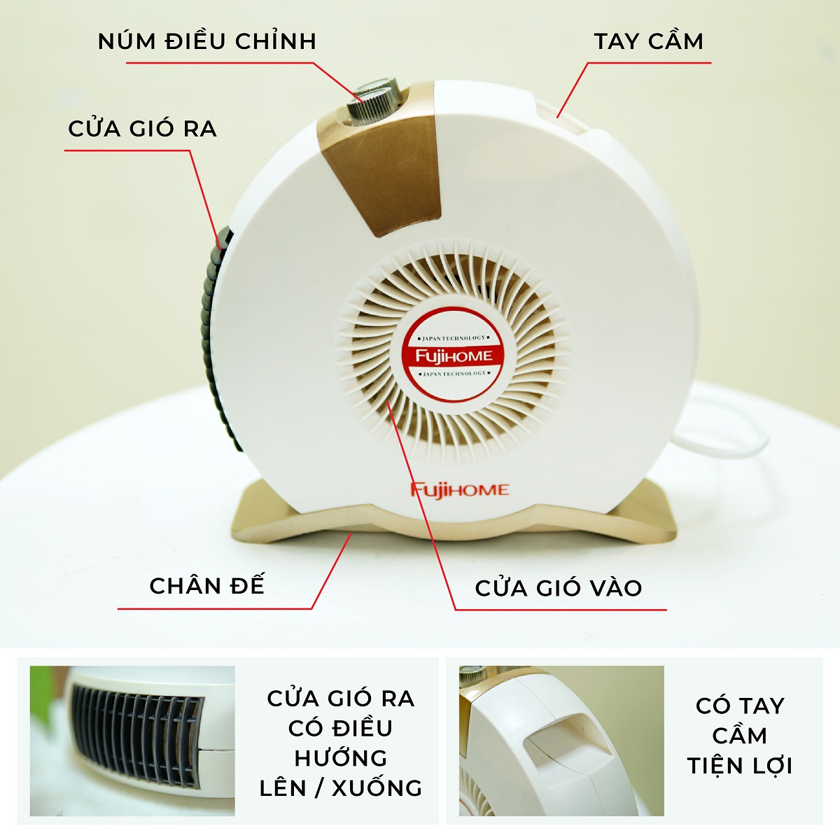 Quạt sưởi đối lưu Mini nhập khẩu Fujihome FH-001 không phát sáng, không đốt oxi - Hàng chính hãng