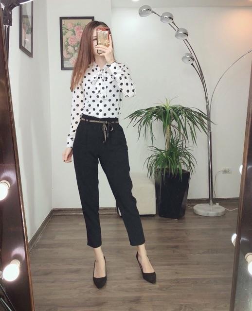 Sơ mi chấm bi cổ nơ và cổ đức dài tay siêu hót SMCC26