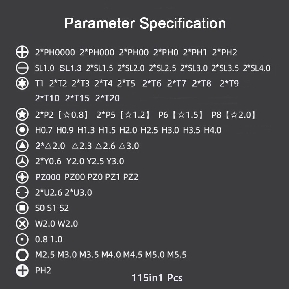 Bộ Tua Vít Đa Năng 115 Chi Tiết, Đầu Vít Bằng Thép Hợp Kim HRC60, Có Từ Tính - Chuyên Sửa Điện Thoại, Laptop, Các Thiết Bị Điện Tử - Hàng Chính Hãng