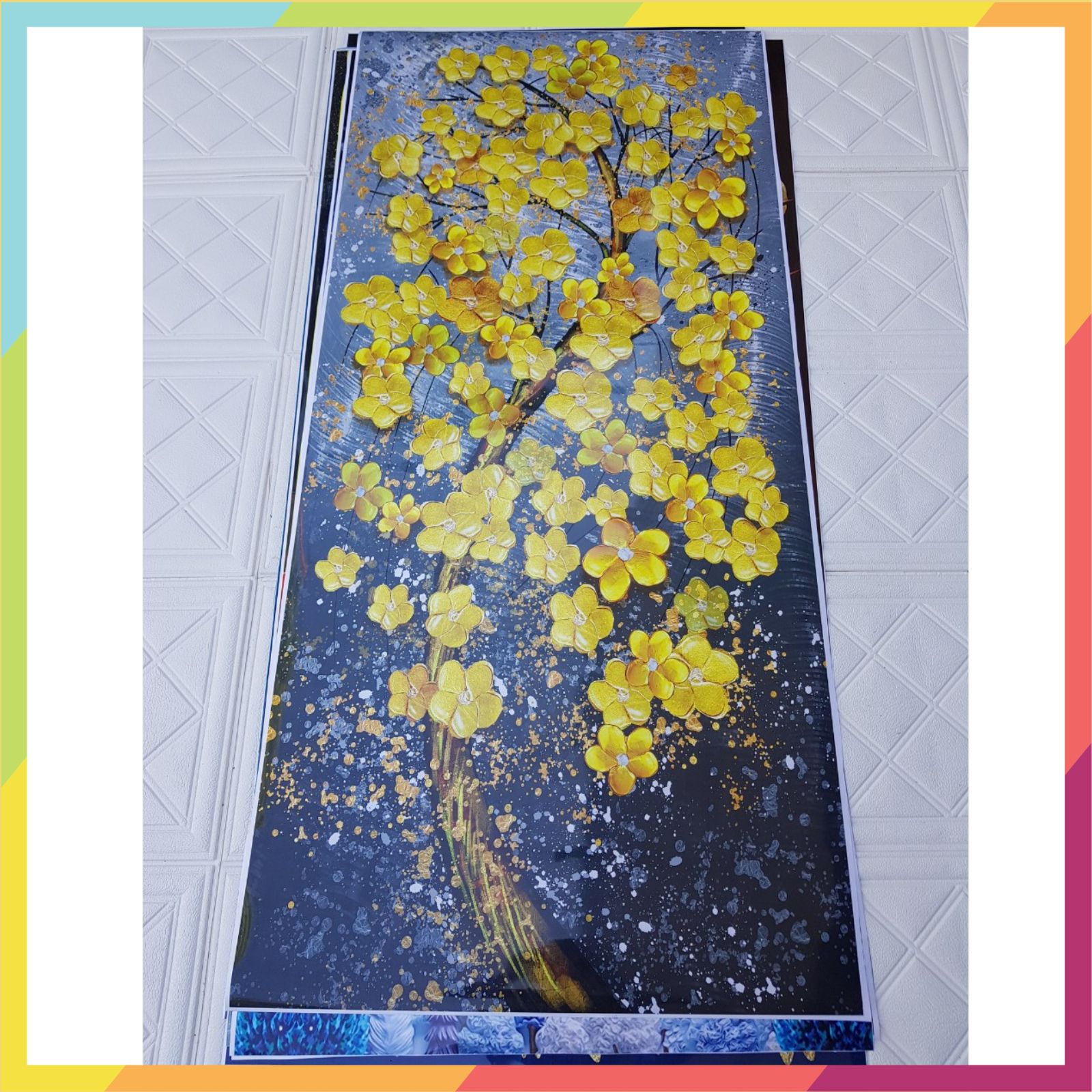 Decal dán tủ lạnh máy giặt in hình hoa mai, gồm 4 kích thước chọn lựa