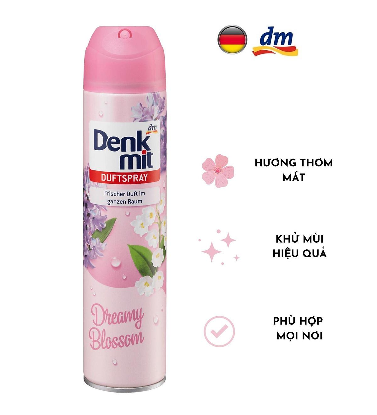 Bình xịt thơm phòng hương hoa Denkmit giúp khử mùi hôi trong không khí Dreamy Blossom, 300 ml, nhập Đức