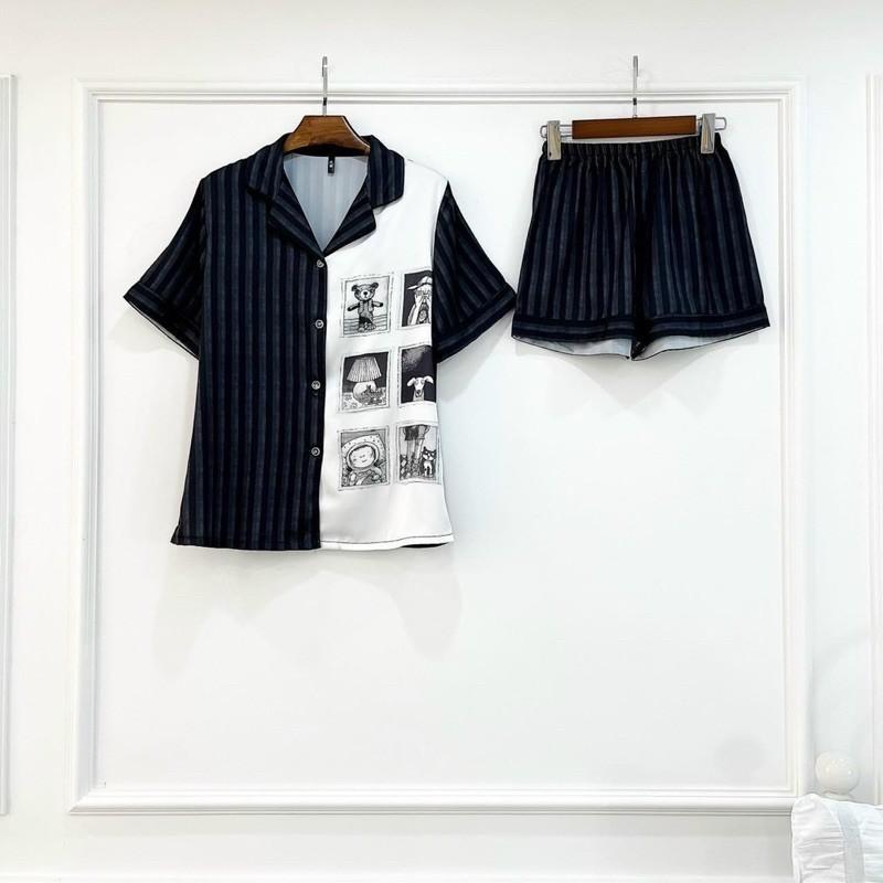 BỘ PYJAMA LỤA ĐÙI HOA CAO CẤP QC