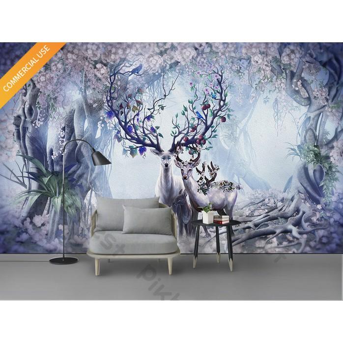 Tranh dán tường Khu rừng bắc Âu hiện đại, Tranh dán tường 3d hiện đại MS924242
