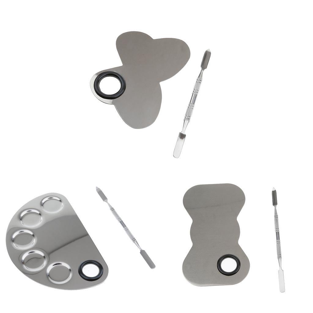 Artist Nail Makeup Foundation Mixing Stainless Steel Spatula Palette w/ Hole