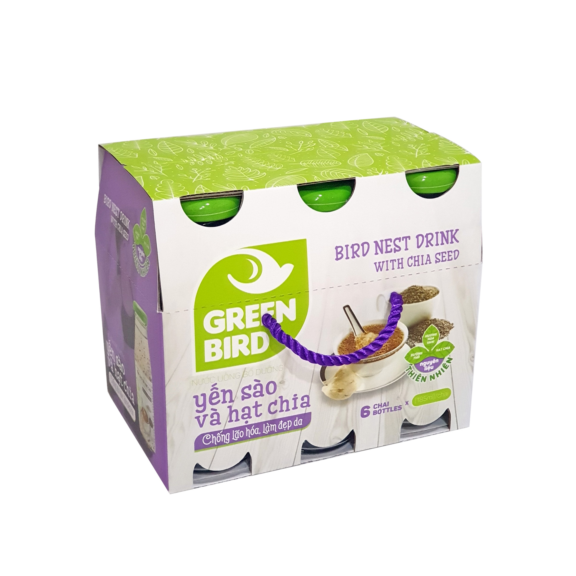 Lốc Green Bird - Nước Uống Bổ Dưỡng Yến Sào và Hạt Chia - (6chai*185ml)