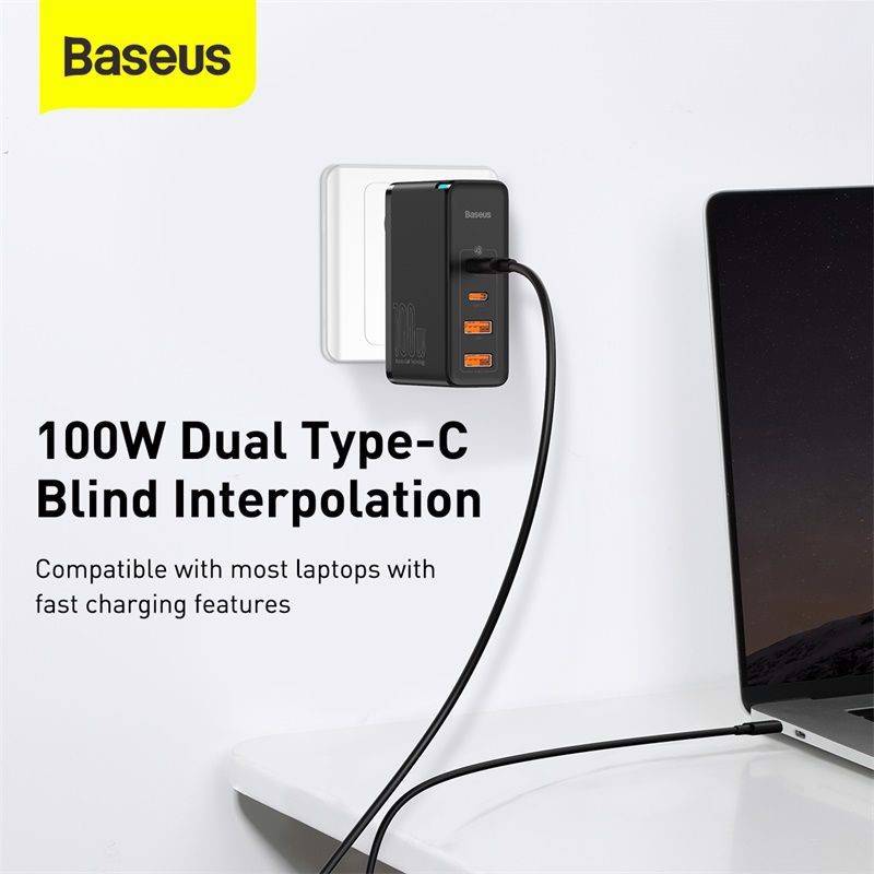 Bộ adapter cóc củ sạc nhanh 100W đa năng 2 cổng sạc USB và 2 PD Type-C hiệu Baseus GaN2 Pro chuẩn sạc nhanh PD 3.0 & QC 4.0 tặng 01 dây Type-C sạc nhanh 5A (công nghệ GAN + Silic, chip BPS 2.0, công nghệ tản nhiệt BCT) K690 KGG  - hàng nhập khẩu