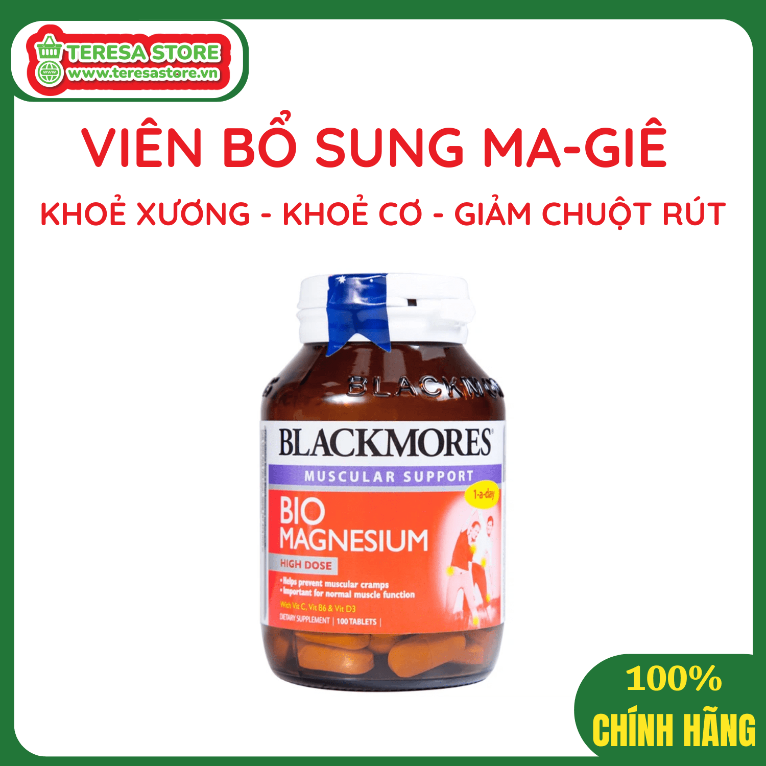 Viên Uống Bổ Sung Magie Hỗ Trợ Cơ Bắp Ngăn Ngừa Chuột Rút Blackmores Bio Magnesium Lọ 100 Viên