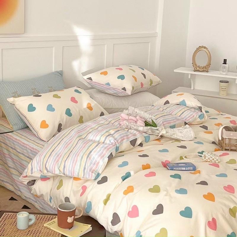 Bộ Chăn Ga Gối Cotton Living 100%cotton Hàng Nhập Khẩu Cao Cấp 4 Món Trái Tim