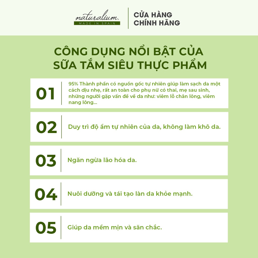 Sữa tắm siêu thực phẩm Super Food NATURALIUM 500ml chiết xuất từ VIỆT QUẤT dưỡng da trắng hồng, chống viêm &amp; lão hoá da