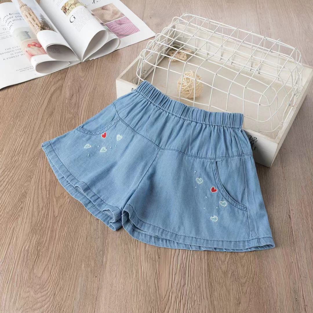 Quần short jean thêu hoa 2-10T