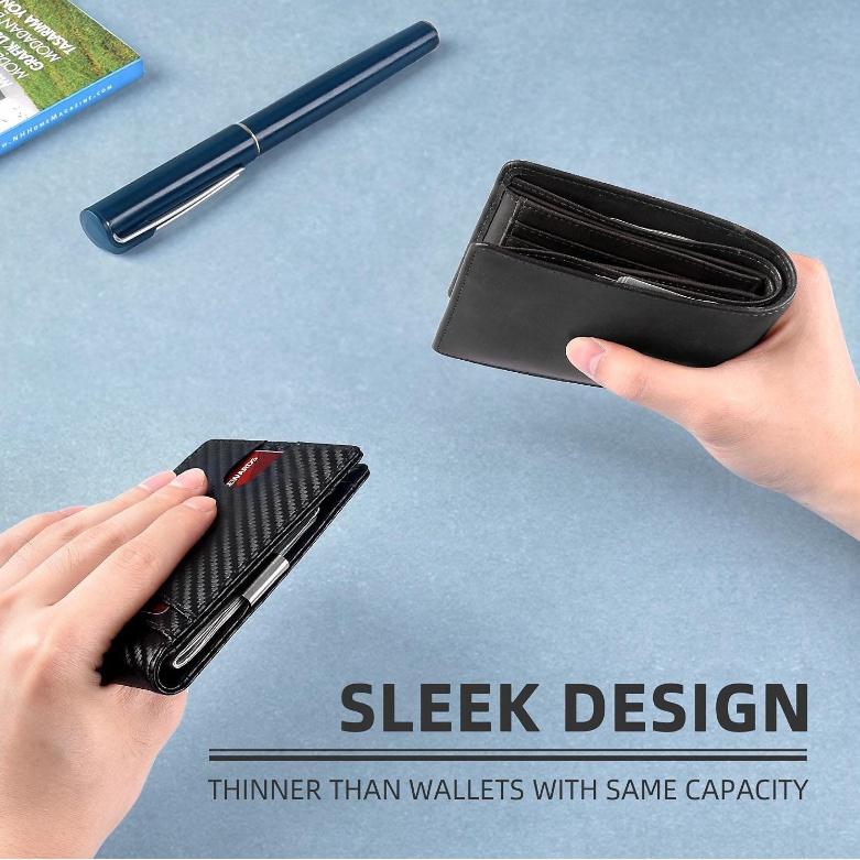 Money Clip Wallet - Ví kẹp tiền da nam đựng thẻ Carbon RFID tối đa đến 15 thẻ