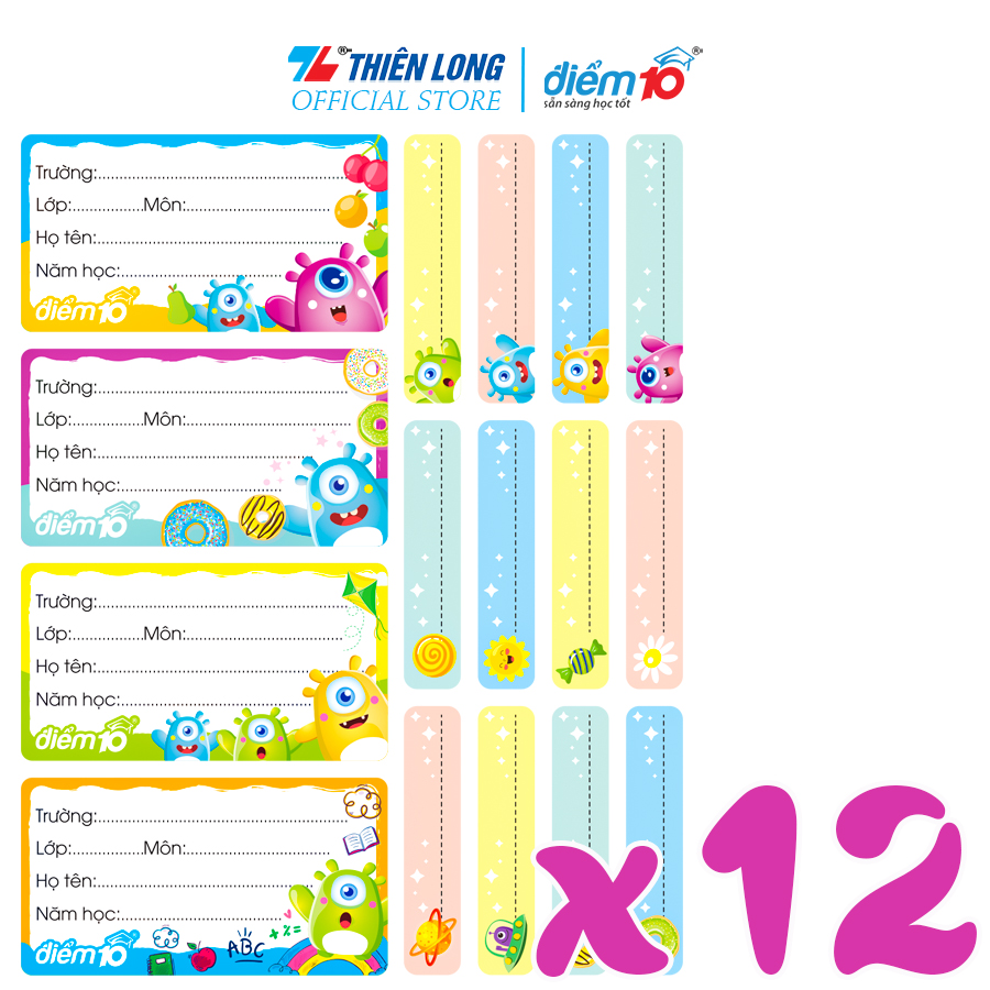 Nhãn Vở Thiên Long Điểm 10 Tp - Nbl006 - Combo 12 Xấp