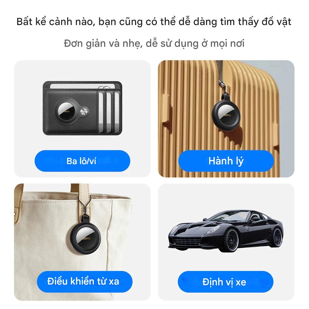 Thiết bị định vị GPS HOCO E100 cho iOS chống thất lạc thông minh không giới hạn khoảng cách, định vị xe, chìa khóa, hành lý, tặng kèm ốp cao su - Hàng chính hãng