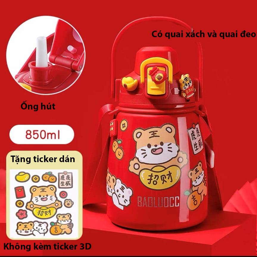 Bình giữ nhiệt có quai đeo và ống hút mẫu mới 2022 dung tích 850ML