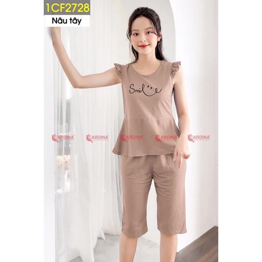 Đồ Bộ Nữ  Bộ Mặc Nhà Chất Cotton Nhật Cao Cấp Tay Bèo Quần Lửng Hoạ Tiêt In Chữ 1CF27