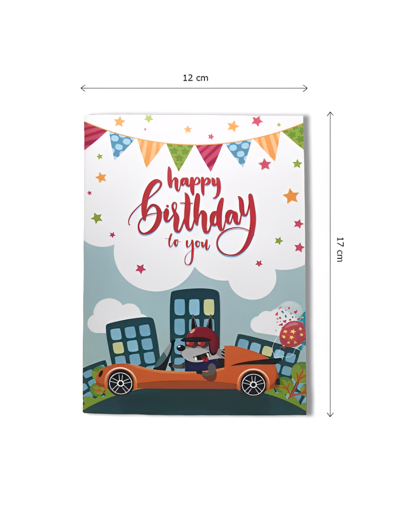 B30 -  Thiệp 3D Sói Xám Lái Xe Ô Tô Sinh Nhật – Pop Up Birthday Car – Viethands Giftshop