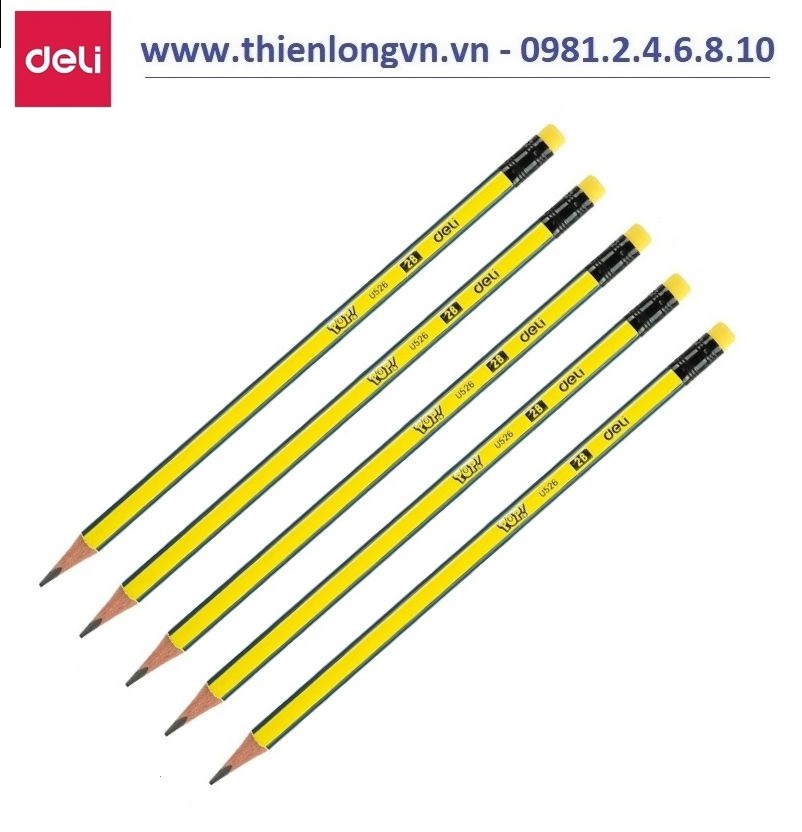 Combo 5 cây bút Chì 2B Deli EU52606 màu vàng