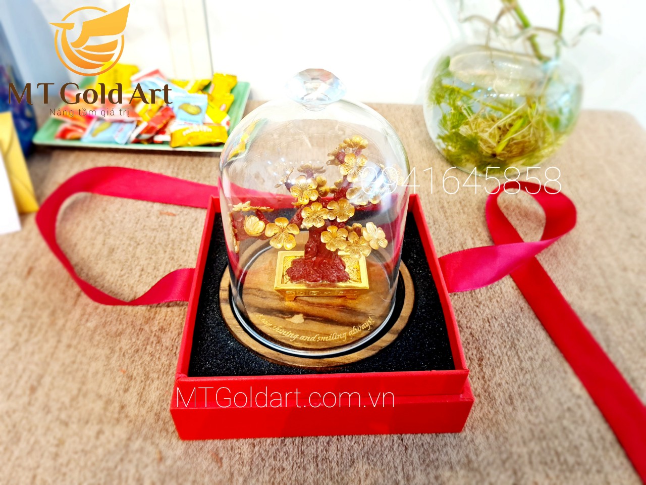 chậu hoa mai ngũ phúc dát vàng (11x11x15cm) MT Gold Art- Hàng chính hãng, trang trí nhà cửa, phòng làm việc, quà tặng sếp, đối tác, khách hàng, tân gia, khai trương