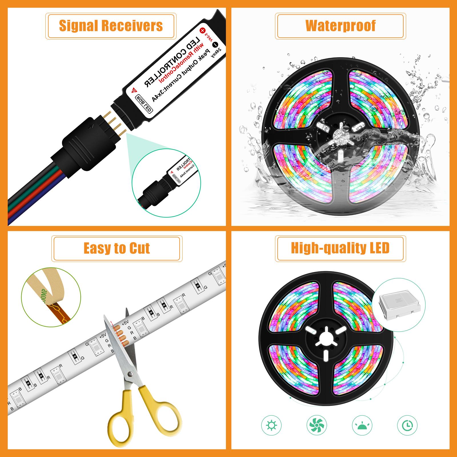 Đèn dải LED RGB với 24Key từ xa có 16 màu linh hoạt, đèn Backlight cổng USB