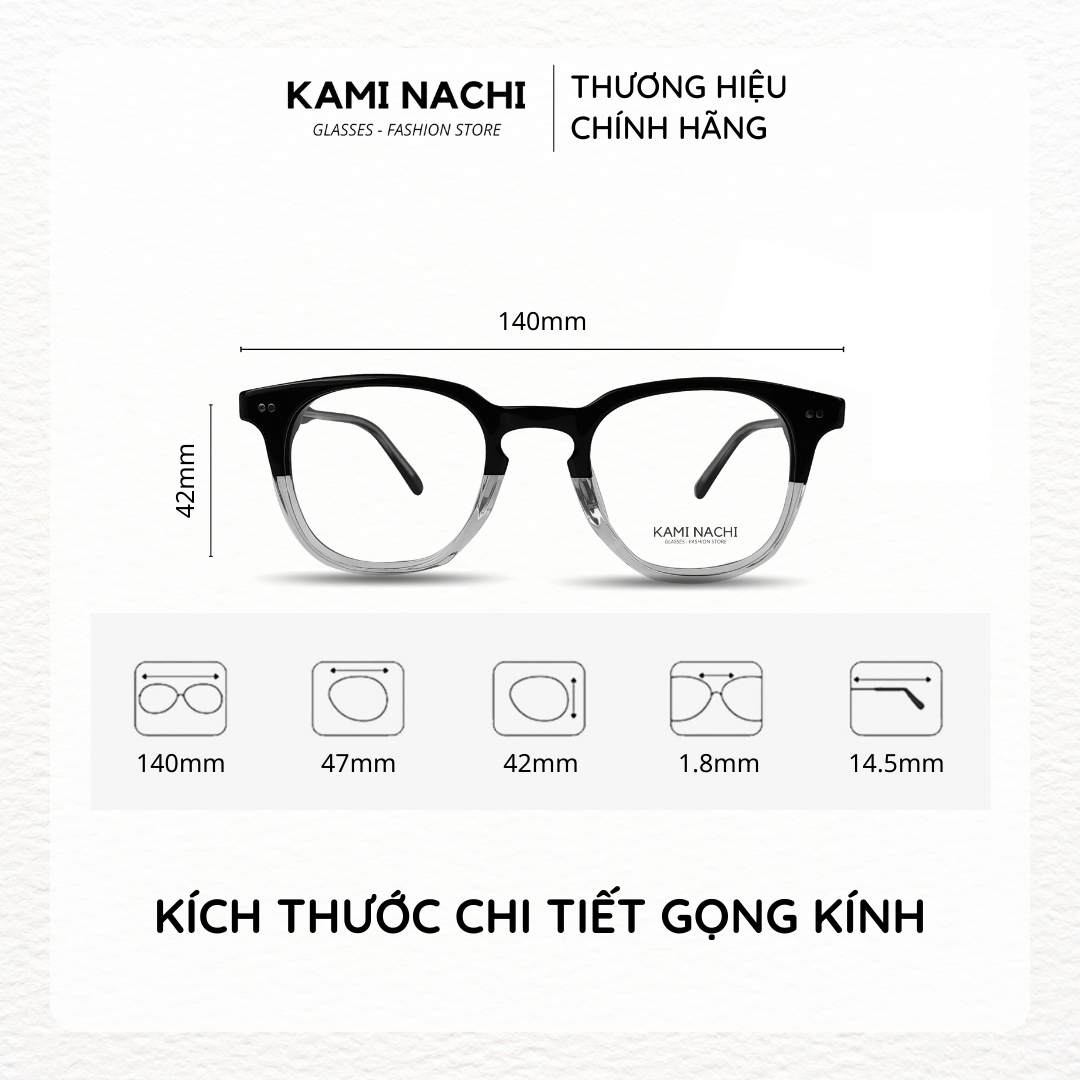Gọng kính Acetate dáng tròn, có tròng chống Ánh Sáng Xanh KAMI NACHI phong cách hiện đại AD - KBT98613