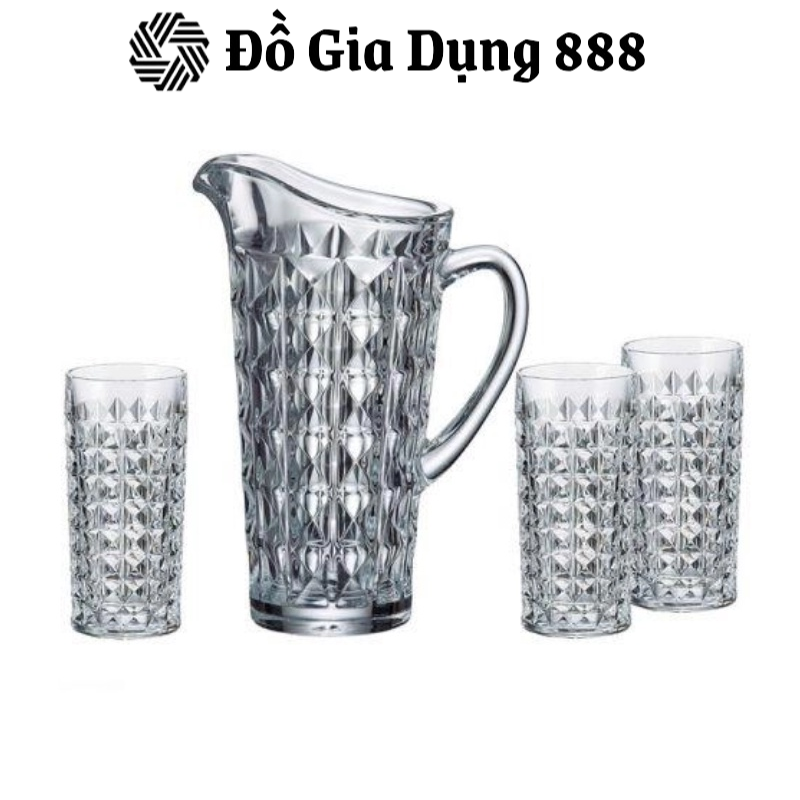 Bộ Bình Ly Pha Lê Bohemia Diamond Gồm Bình 1250ml Và Set 6 Cốc 260ml, Bộ Bình Ly Dùng Uống Trà, Nước Trái Cây, Nhập Đức