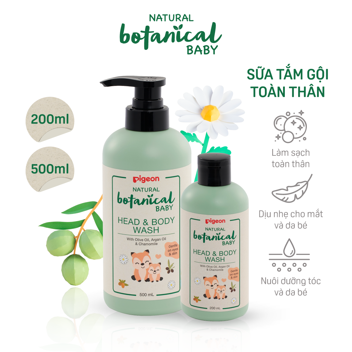 Bộ Đôi Tắm Gội Toàn Thân Cho Bé Natural Botanical Pigeon 500ml + 200ml