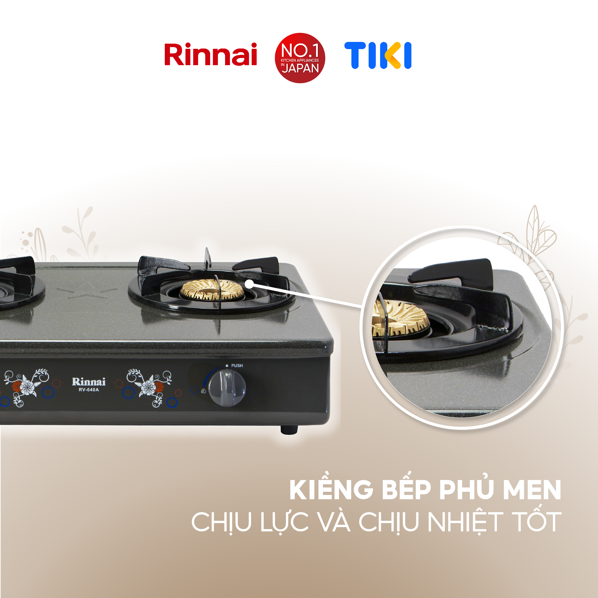 Bếp gas dương Rinnai RV-740A(GF) mặt bếp men và kiềng bếp men - Hàng chính hãng