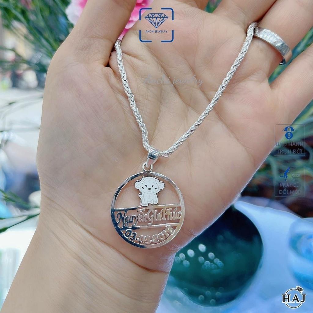 Dây chuyền( vòng cổ) bạc ta khắc tên cho bé trai miễn phí, Anchi jewelry