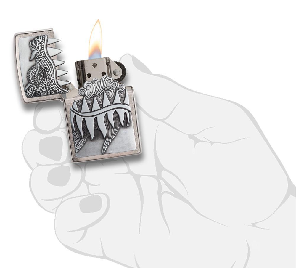 Bật Lửa Zippo Fire Breathing Dragon Emblem Brushed Chrome 28969