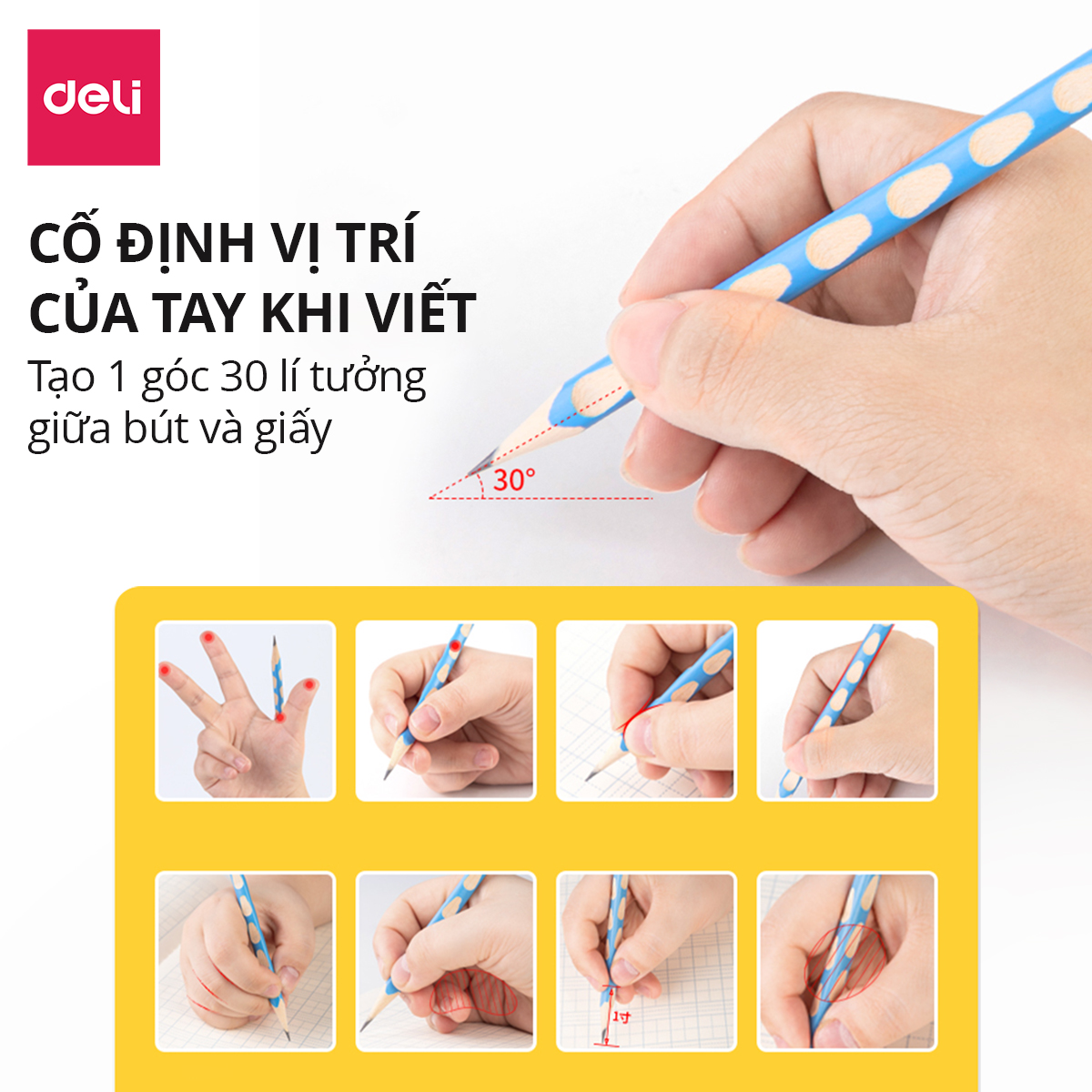 Bút Chì Gỗ Định Vị 2B Deli - Hộp 12 Dễ Cầm Điều Chỉnh Tư Thế Viết Học Sinh Luyện Chữ Vẽ Phác Thảo Văn Phòng An Toàn