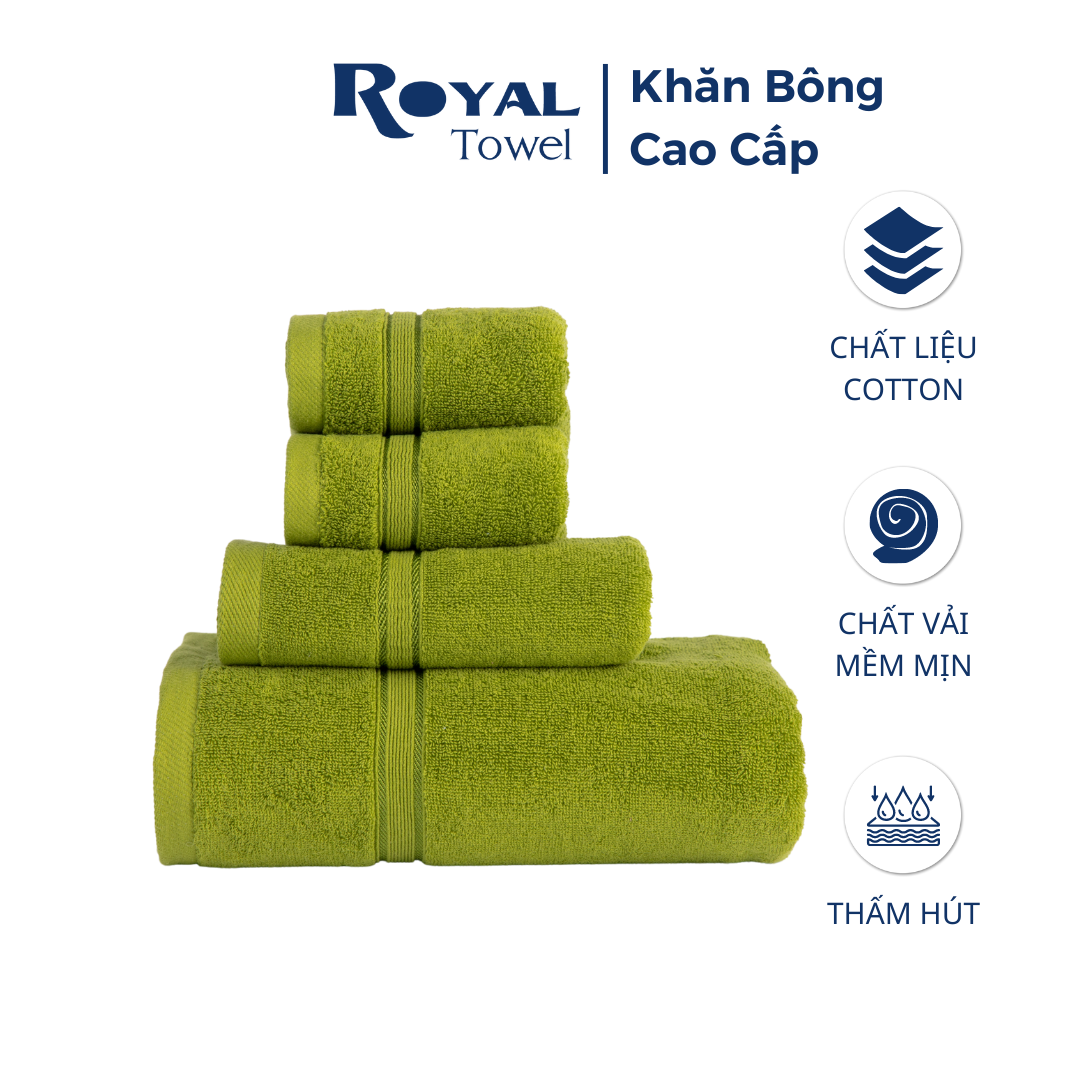 Combo 4 khăn tắm gội mặt cao cấp Royal 100% cotton siêu thấm hút, không đổ lông, không phai màu