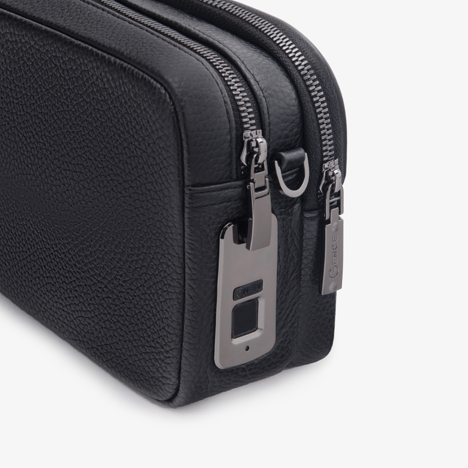 Clutch Đeo Chéo Ví Nam Cầm Tay GENCE RB08 Da Bò Khóa Vân Tay Cao Cấp Màu Đen
