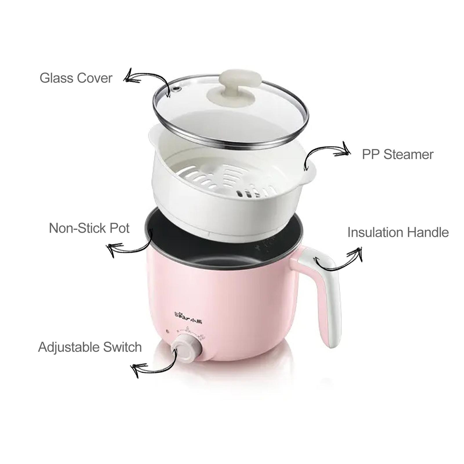 Lẩu điện đa năng dung tích 2.2L, Lòng nồi chống dính tiện lợi bằng thép không gỉ chất lượng cao bên trong và nắp kính chống ố