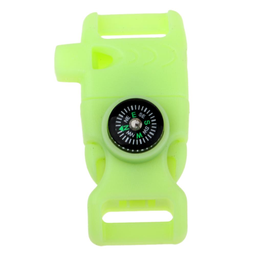 2xPlastic Side Release Buckle Whistle Compass Flint Fire Starter Fluorescent