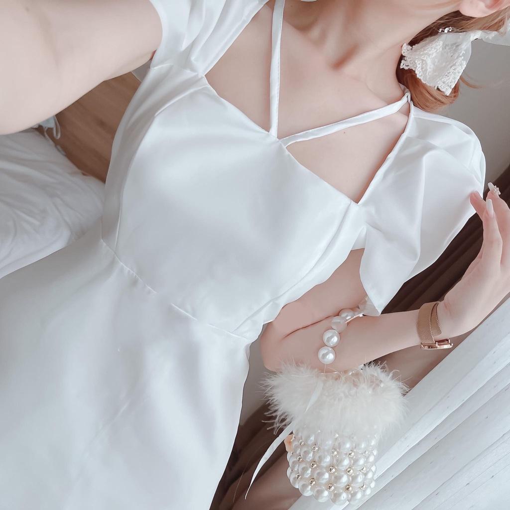 Đầm cổ vuông tay ngắn váy dự tiệc chữ A tay bồng HIJUNE VD06