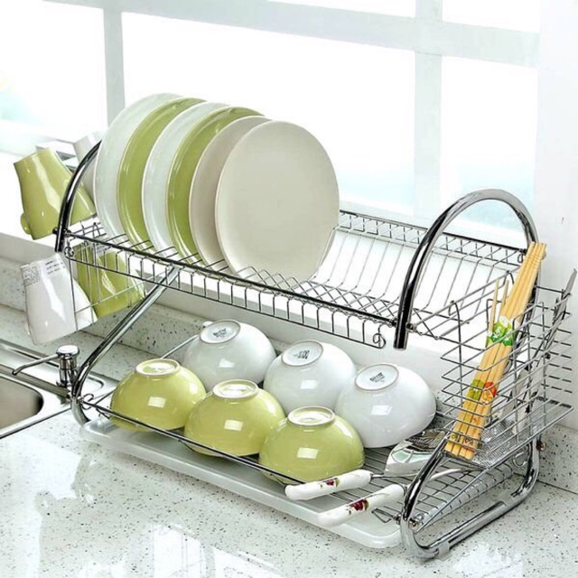 Kệ Úp Chén Inox Đa Năng 2 Tầng Hình Chữ