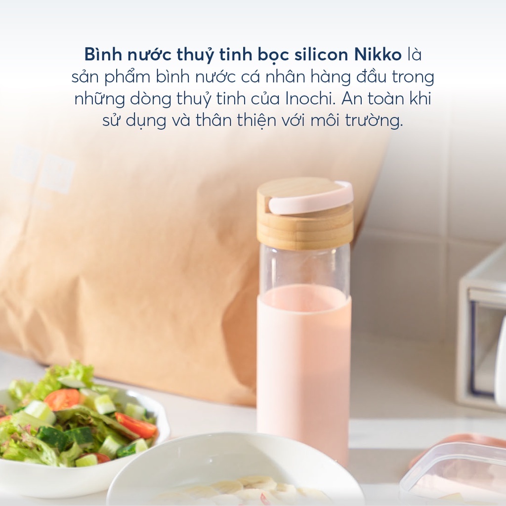Bình nước thuỷ tinh bọc silicon Inochi - Nikko 550 ml
