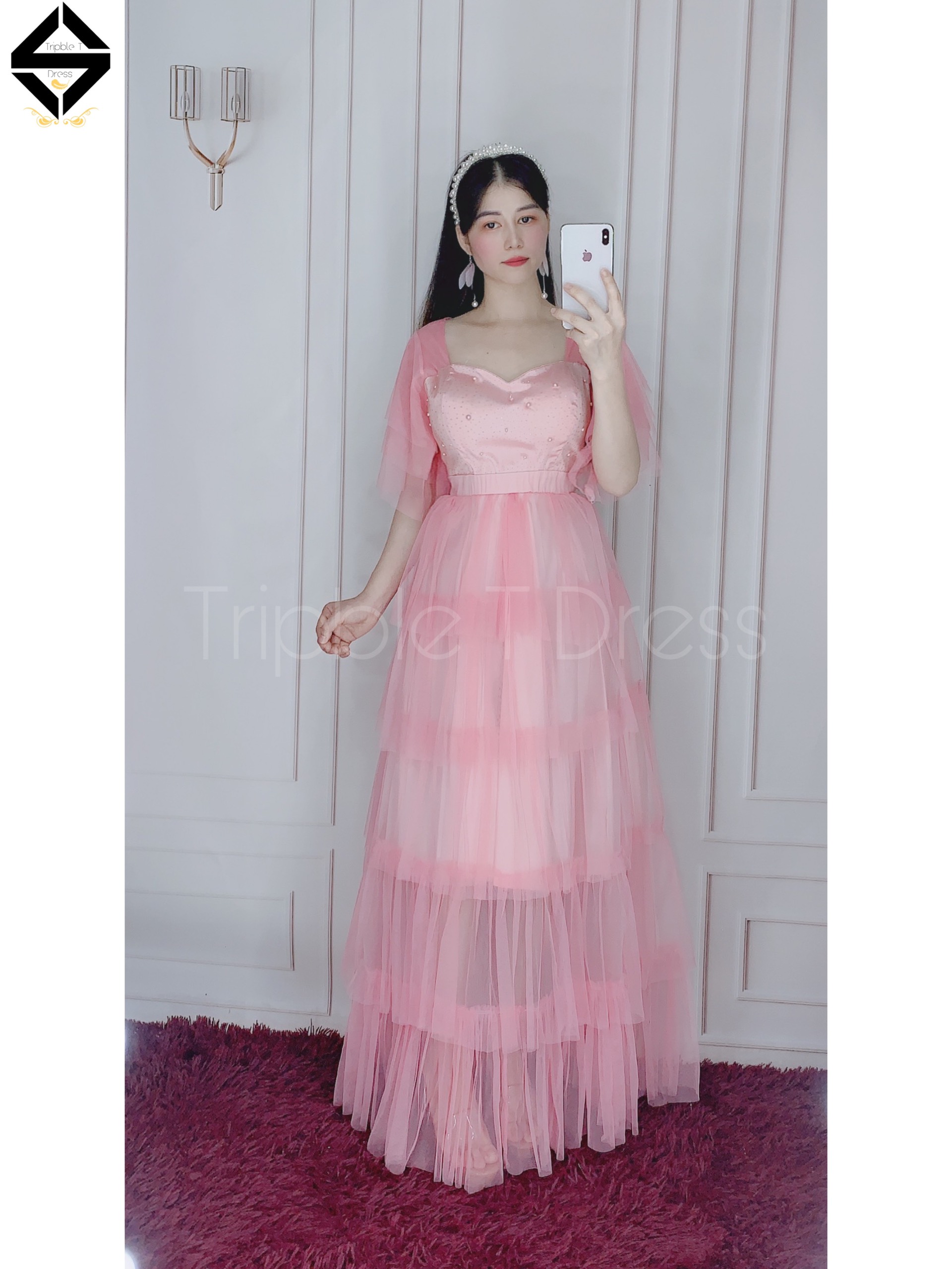 Đầm maxi dự tiệc lưới xếp tầng tay loa TRIPBLE T DRESS -size M/L - MS302V