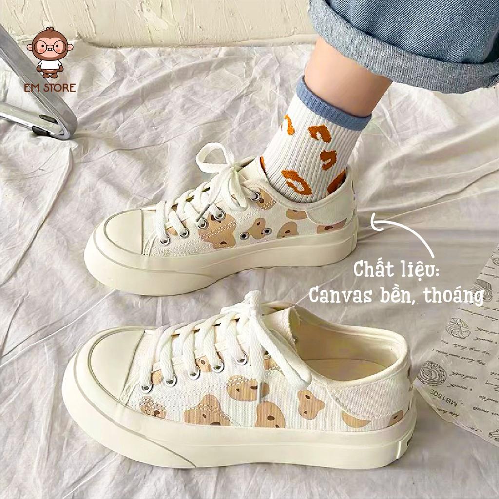 GIÀY CUTE BEAR SNEAKER - PHỐI HÌNH GẤU DỄ THƯƠNG BUỘC DÂY ĐẾ BẰNG DỄ PHỐI ĐỒ ÊM CHÂN ĐẾ CAO 3CM