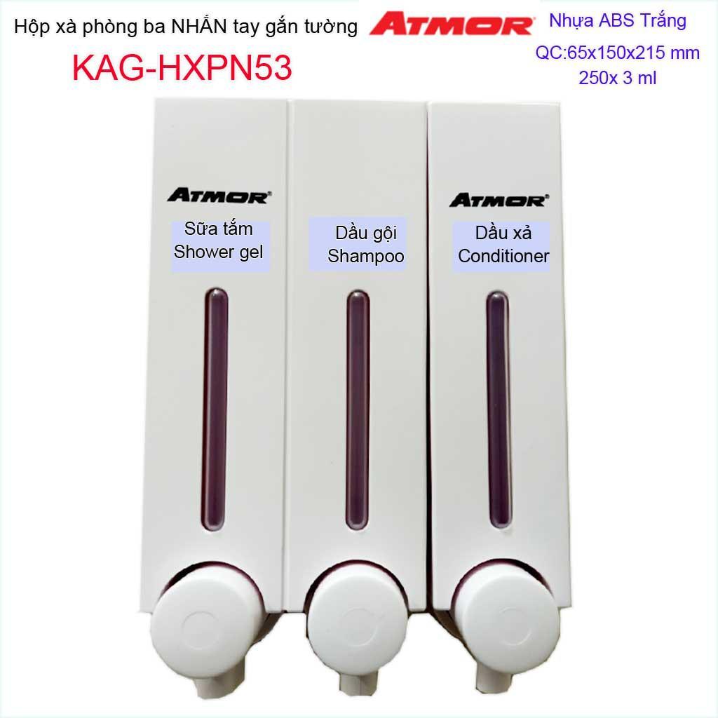 Hộp nhấn xà phòng Atmor KAG-HXPN53-Trắng-White, bình xịt xà bông 250ml x3 thiết kế sang trọng nhấn êm siêu bền