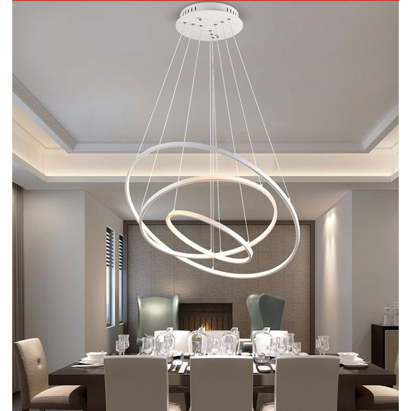 Đèn thả OLIWAN hình tròn 3 vòng viền trắng trang trí nội thất sang trọng, hiện đại - 3 chế độ ánh sáng - điều khiển từ xa.