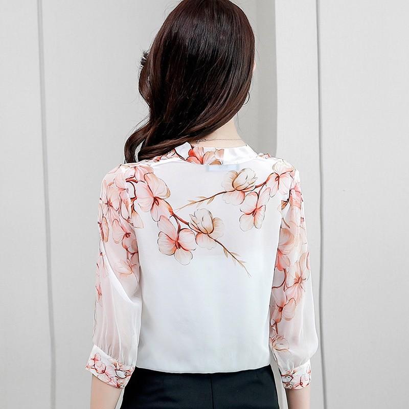 Sơ mi nữ dài tay_sơ mi cổ v vai hoa chất liệu nhẹ thoáng mát