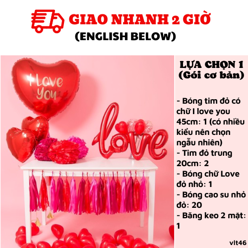 Bộ bong bóng trang trí Valentine set combo decor Valentine's day vlt46