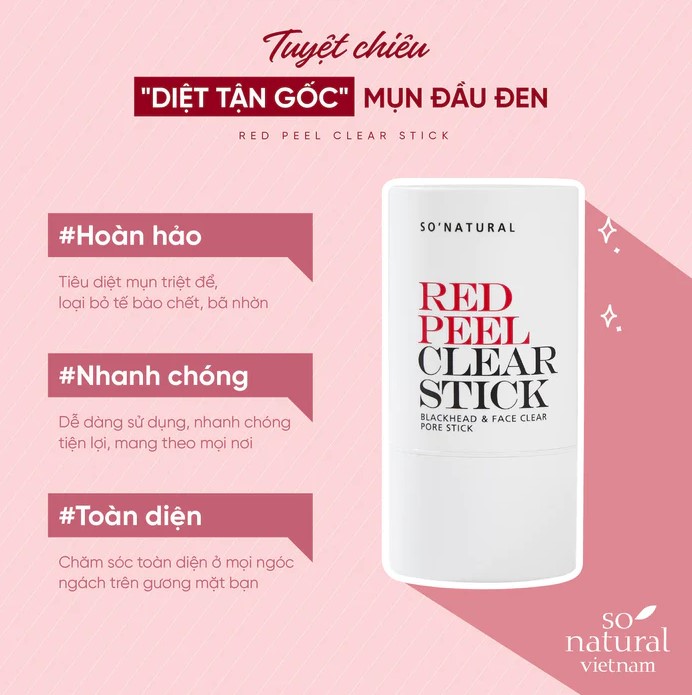 Thanh Lăn Trị Mụn Đầu Đen So’Natural Red Peel Pore Clear Stick Hàn Quốc